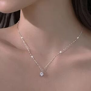 Elegant Silver New 925 sterling silver plated  necklace versatile single sparkli